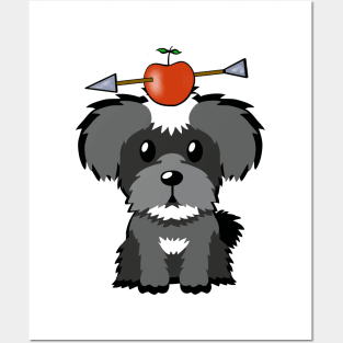 Funny Schnauzer is playing william tell with an apple and arrow Posters and Art